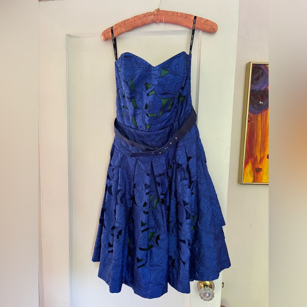 Flirty blue with green underlay cocktail dress. Well made, worn once.